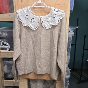 Mango Size M Beige Frilly Camel Hair and Wool Blend Sweater